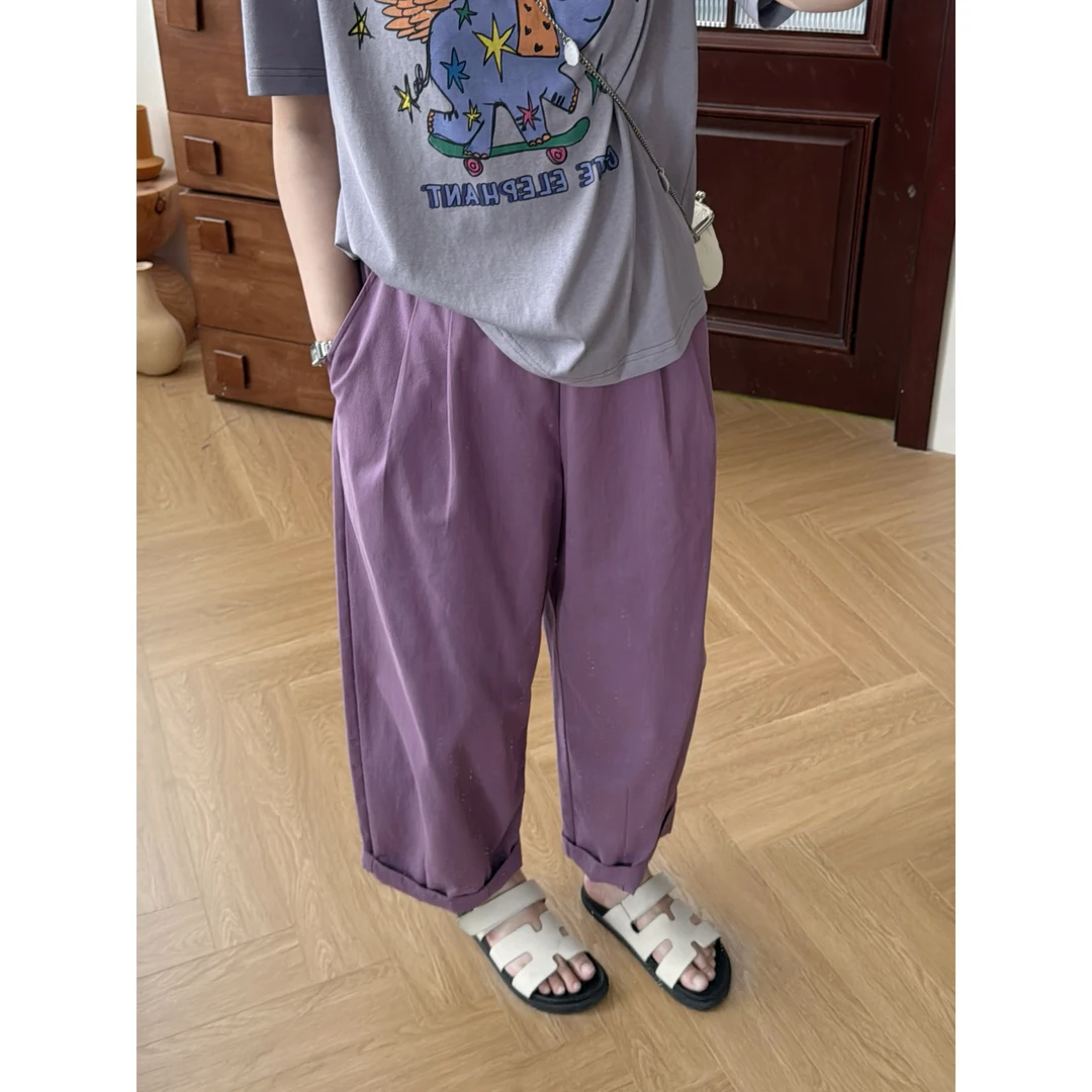 晶咕佳佳【葡萄冻冻】松紧腰裤脚捏褶休闲裤显瘦高腰时尚百搭款