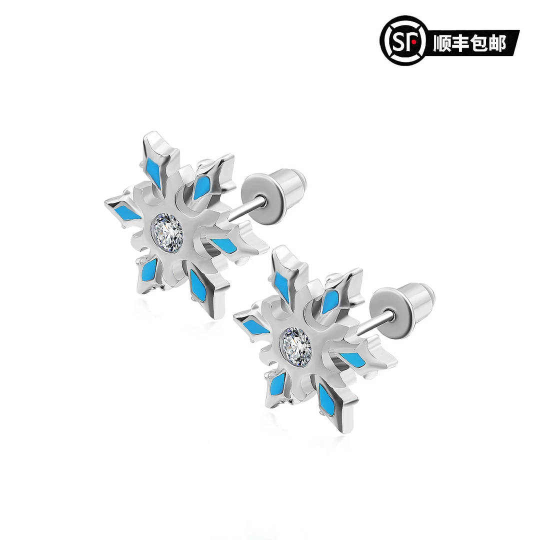 925银合成锆石耳饰 通体S925银夜光雪花小众欧美简约设计师耳钉