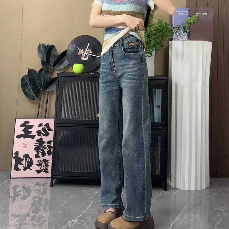 高腰显瘦显高拖地裤子百搭时尚夏季薄款高弹直筒窄版牛仔裤小个子