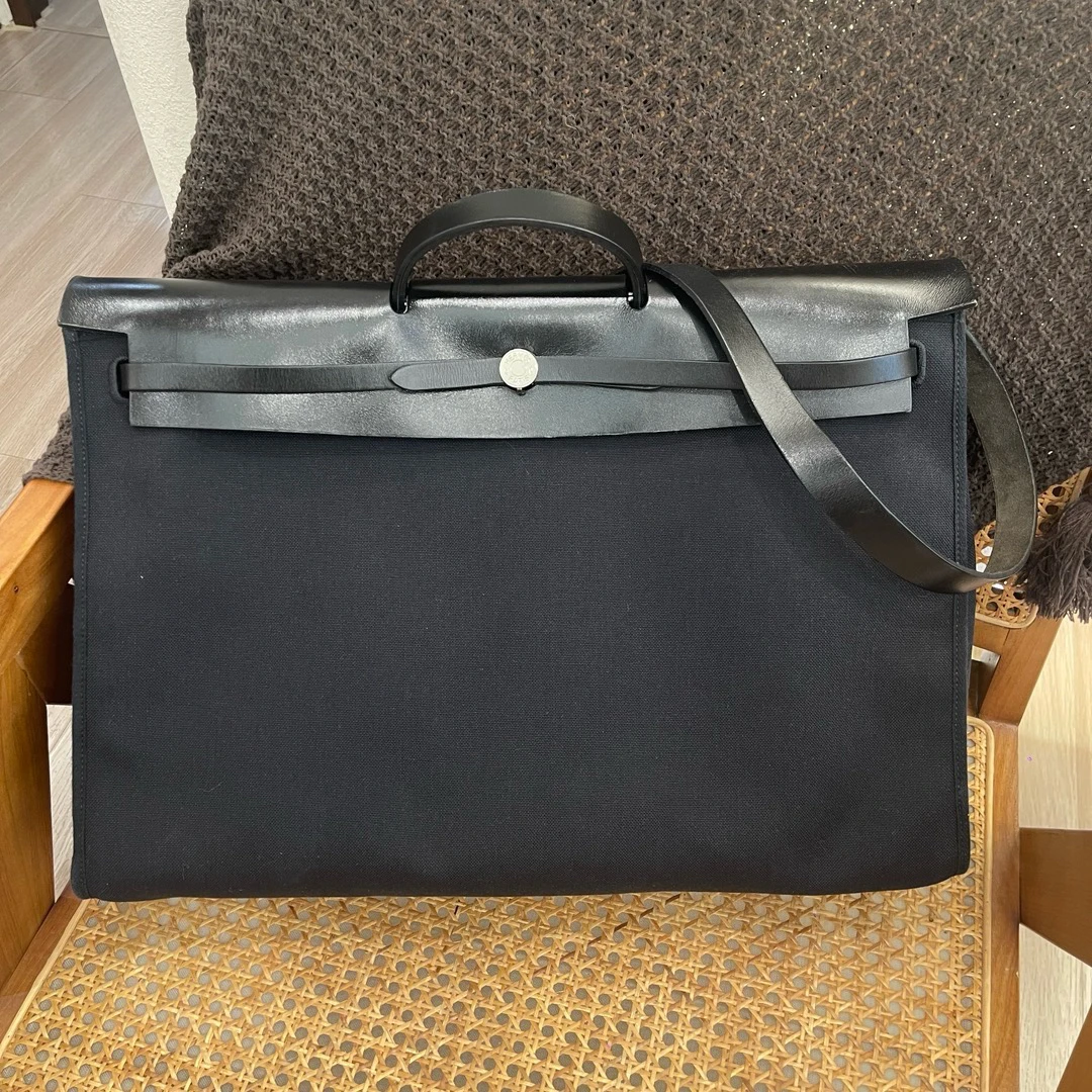 95新 Hermes/爱马仕 9herbag 50 Y 帆布 黑色0924m2 11100直播价: