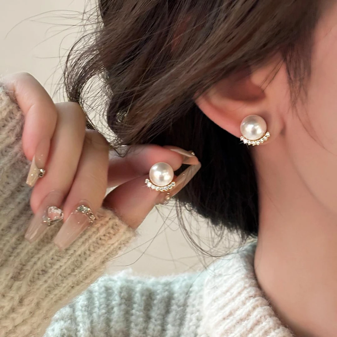 CAIEM KAIET 足银耳饰 轻奢纯银施家水钻珍珠耳钉女高级气质耳环