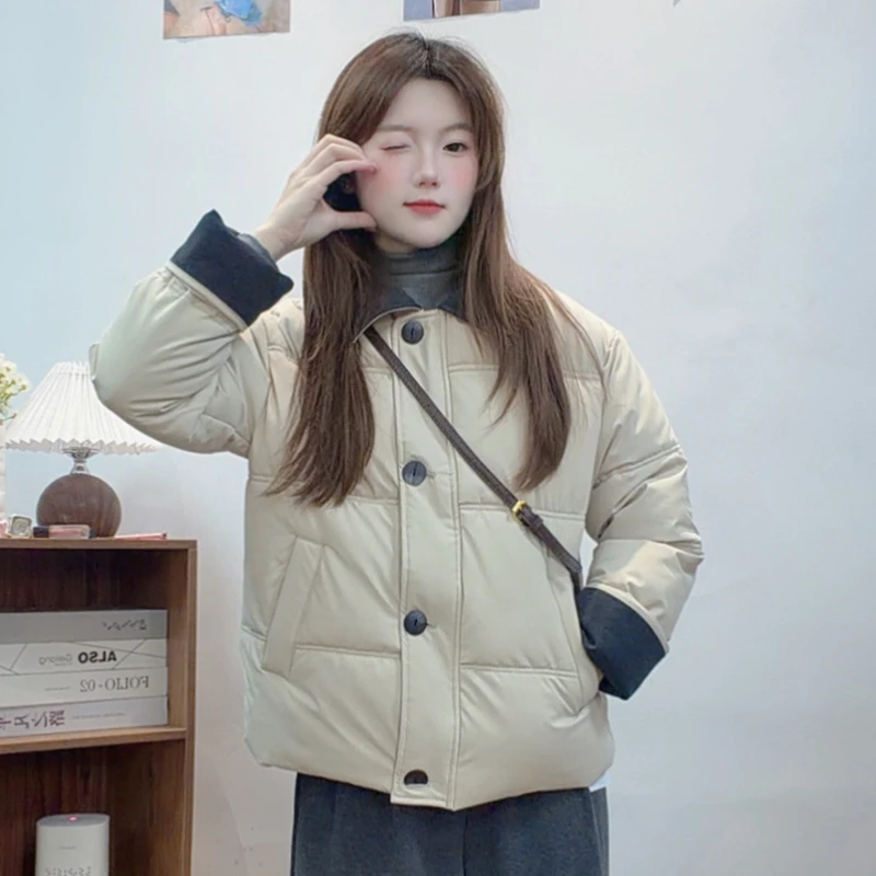 毛呢领棉服女冬2025新款时尚加厚保暖棉衣外套夹棉面包服通M-*5