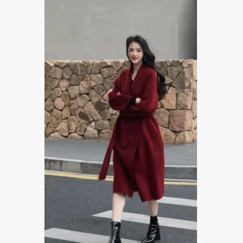 【珂珂高定】2025秋上新品高级感大衣女中长款收腰羊毛外套F866-1