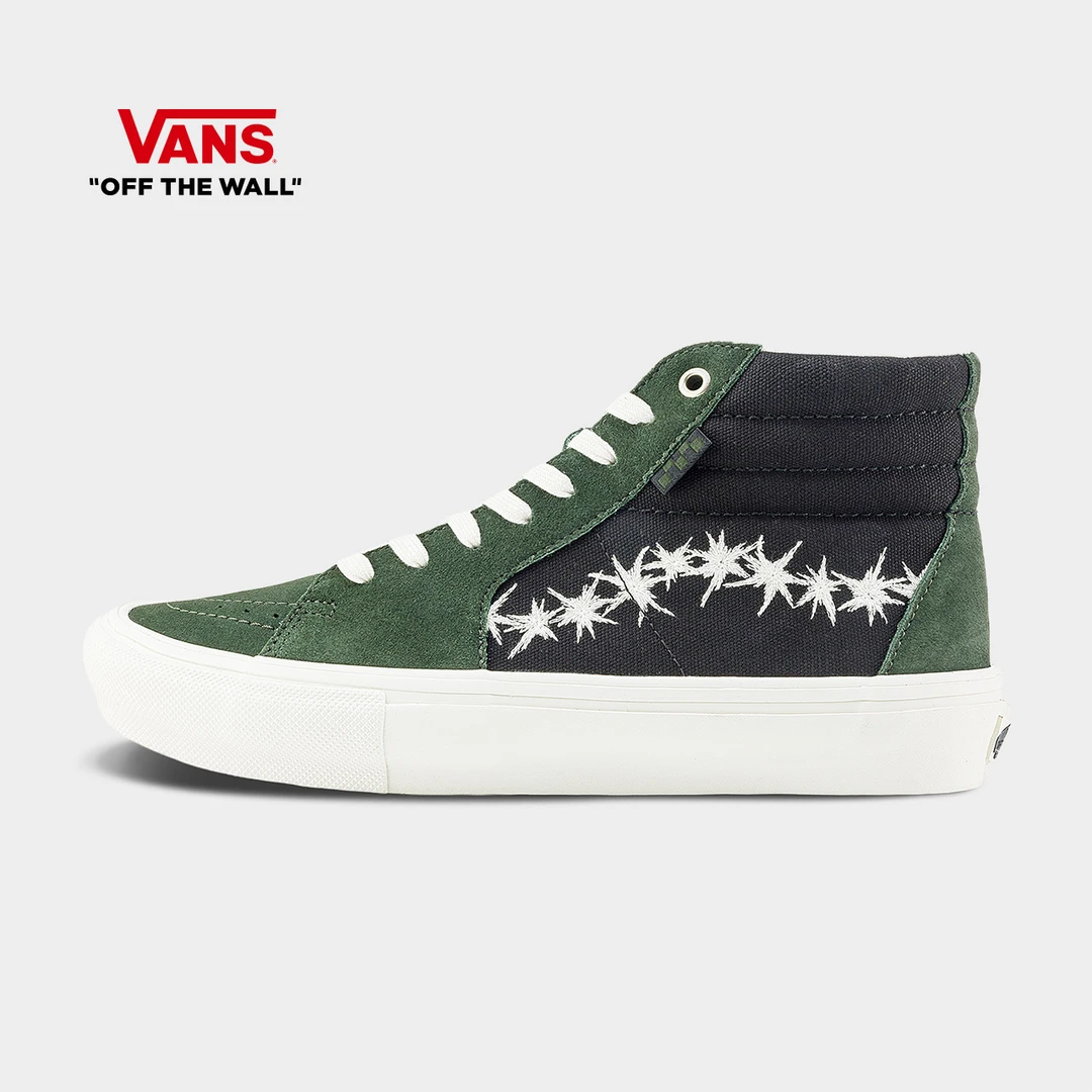 Vans范斯官方 Skate SK8-Hi绿黑拼色荆棘刺条纹职业滑板鞋FCC203