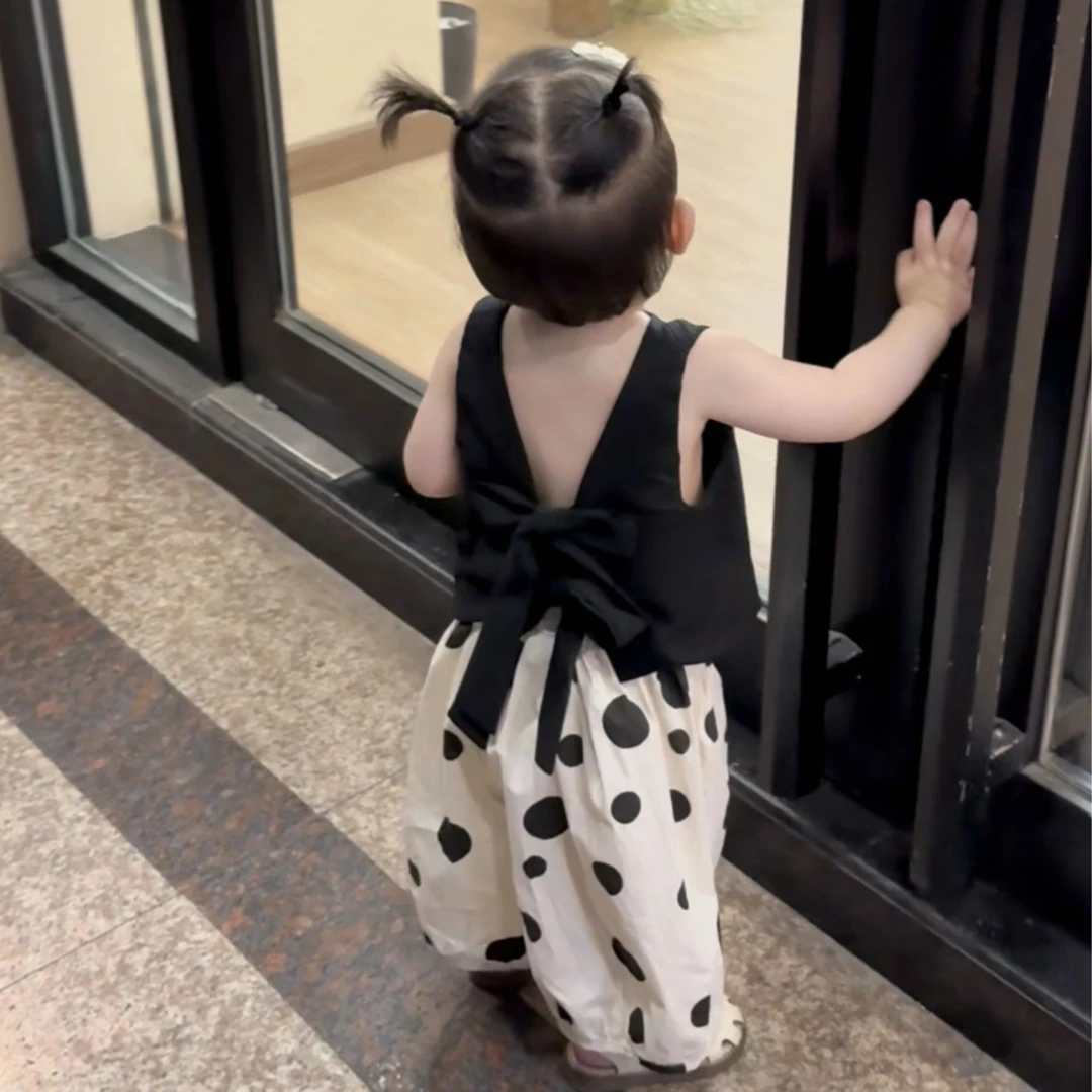 萱妈家【洋气背心波点裤套装】 夏季薄款女宝波点灯笼裤时髦两件套