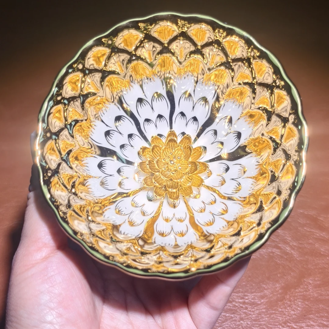 【金玉满堂和和美美金莲花】喝茶喝水品茗杯陶瓷杯主人杯荷花杯