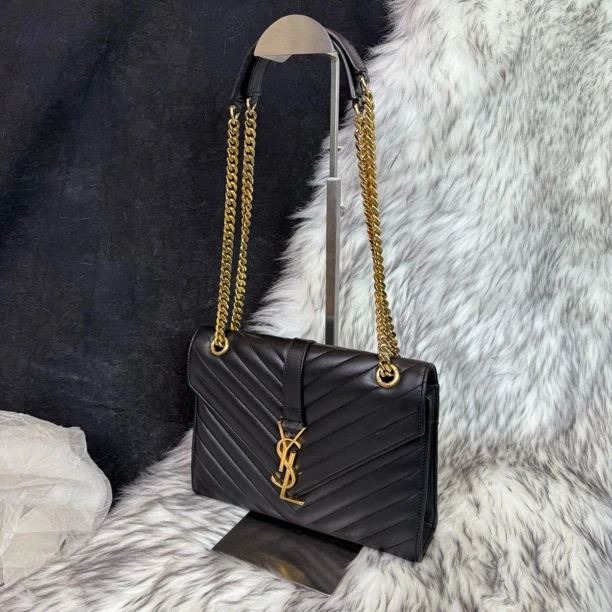 95新 YSL/圣罗兰 黑金 v 纹信封单肩包