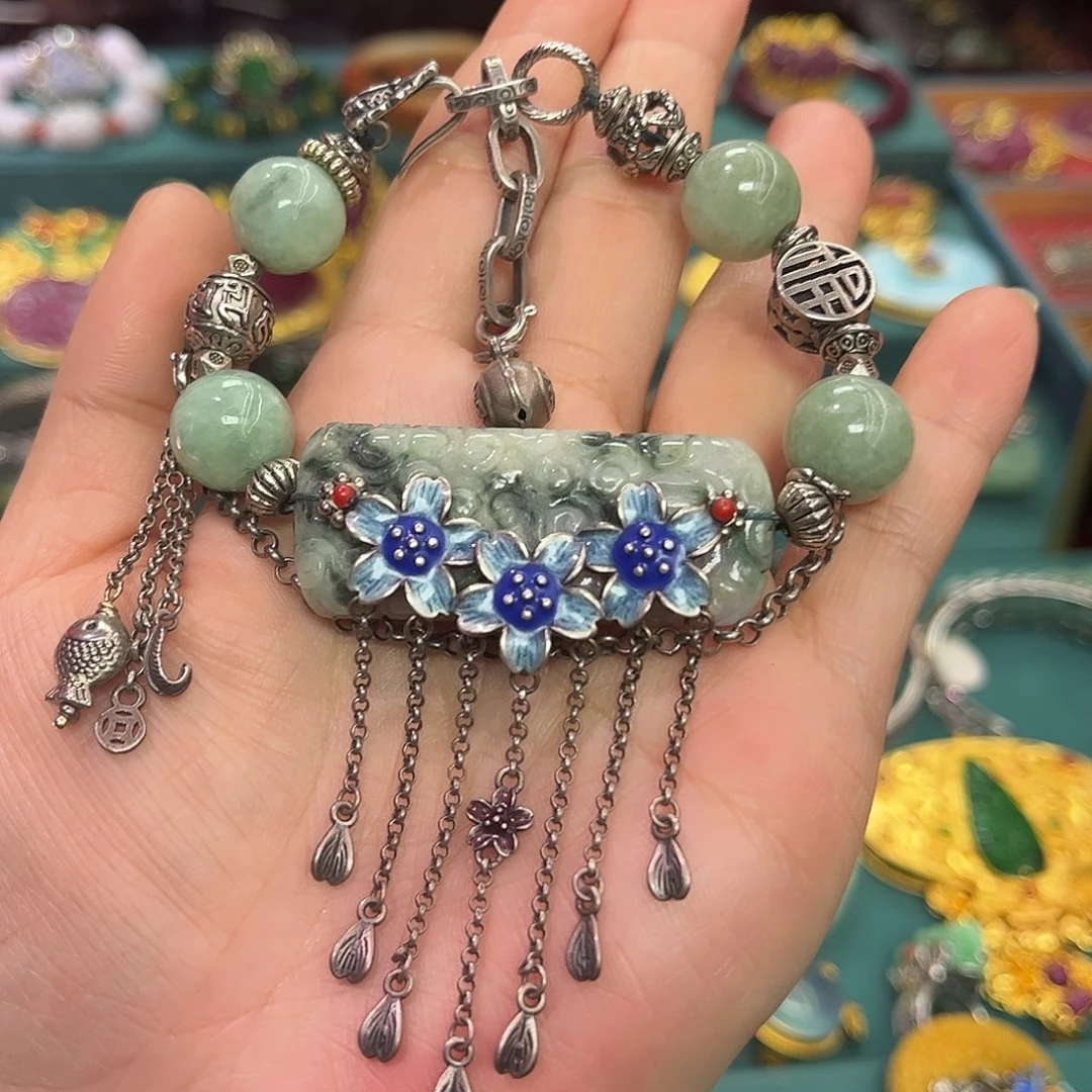 翡翠未镶嵌手链福利款翡翠老银手链