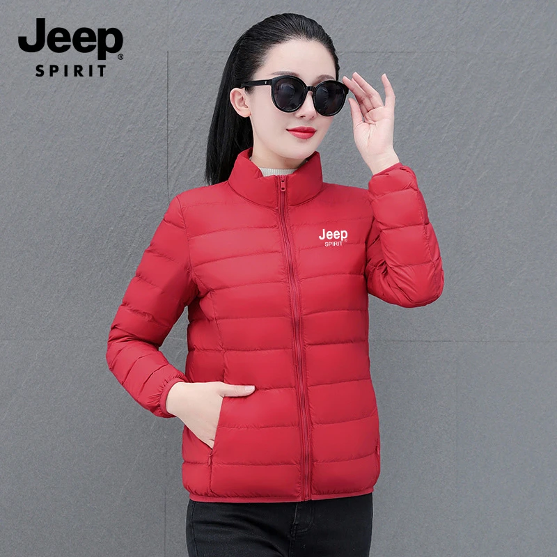 JEEP SPIRIT吉普新款短款立领轻薄款时尚修身保暖90鸭绒女外套