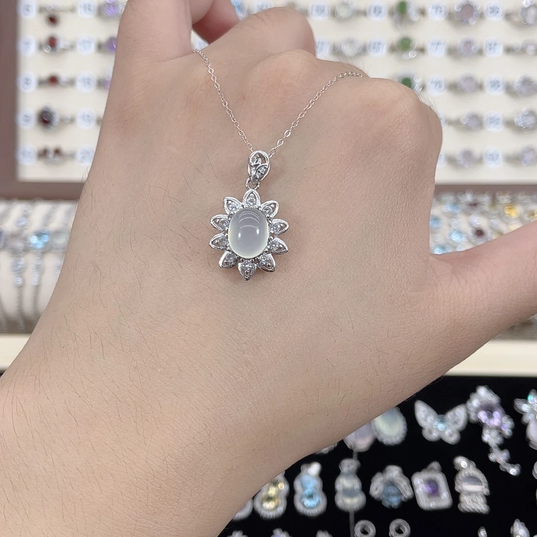 银S925镶嵌岫玉颈饰