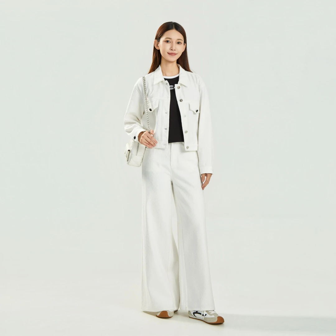 亿领2025白色牛仔外套小香风温婉风W35188-1873-02-A
