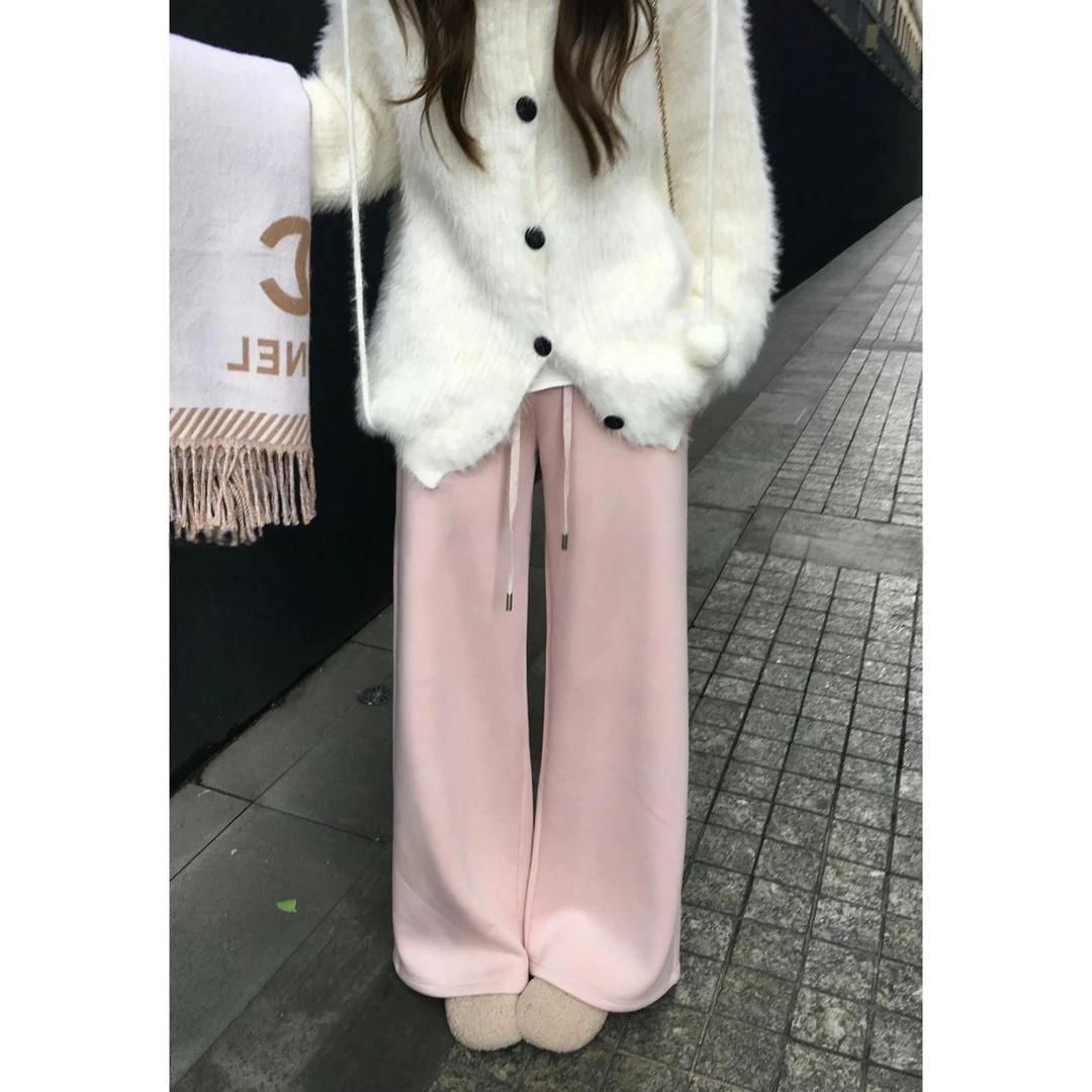 【嫩粉天菜】新款休闲加绒抽绳裤气质时尚百搭设计感舒适