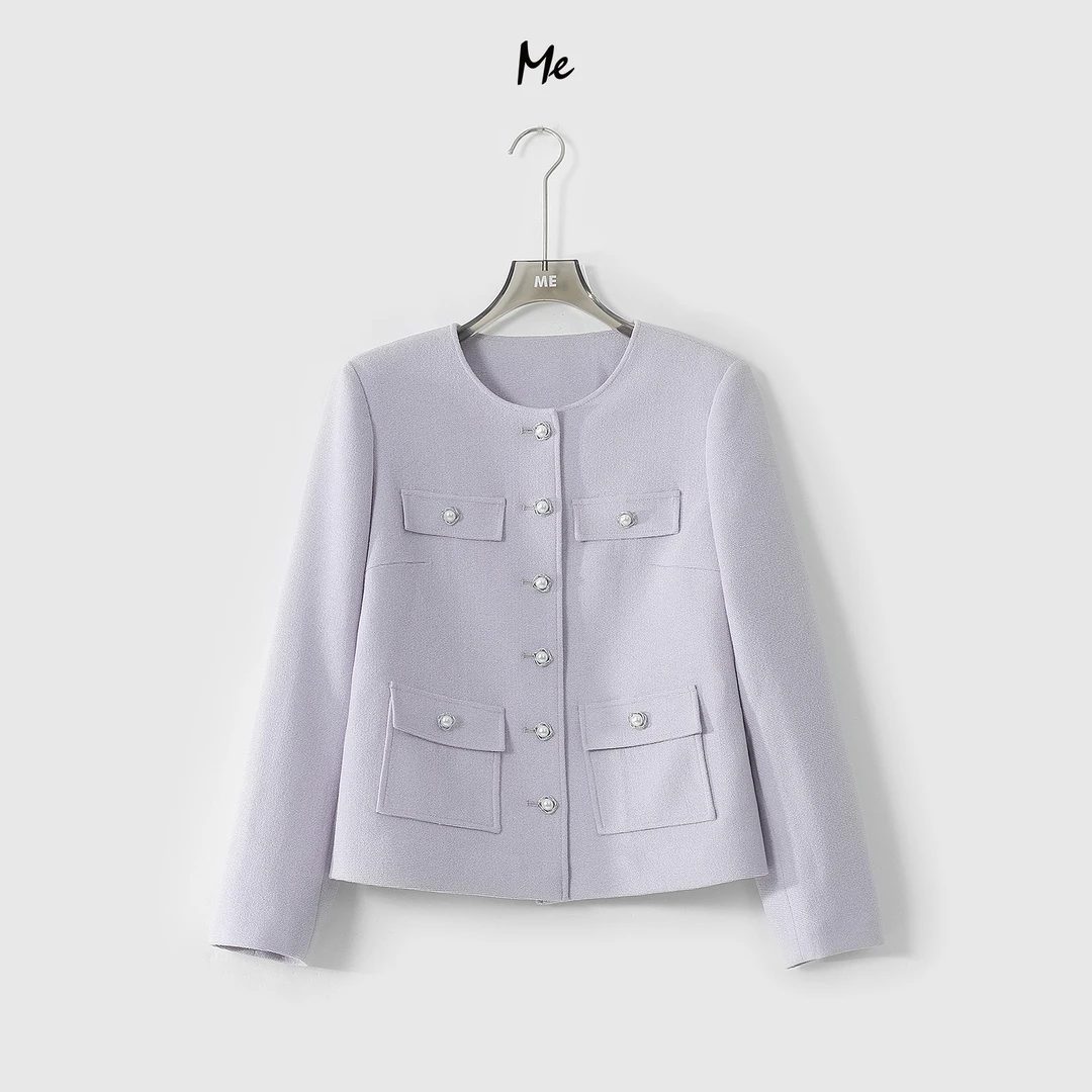 ME【紫雾小香】醋纤混纺悬垂亲肤经典时尚百搭小香风外套MESS0878
