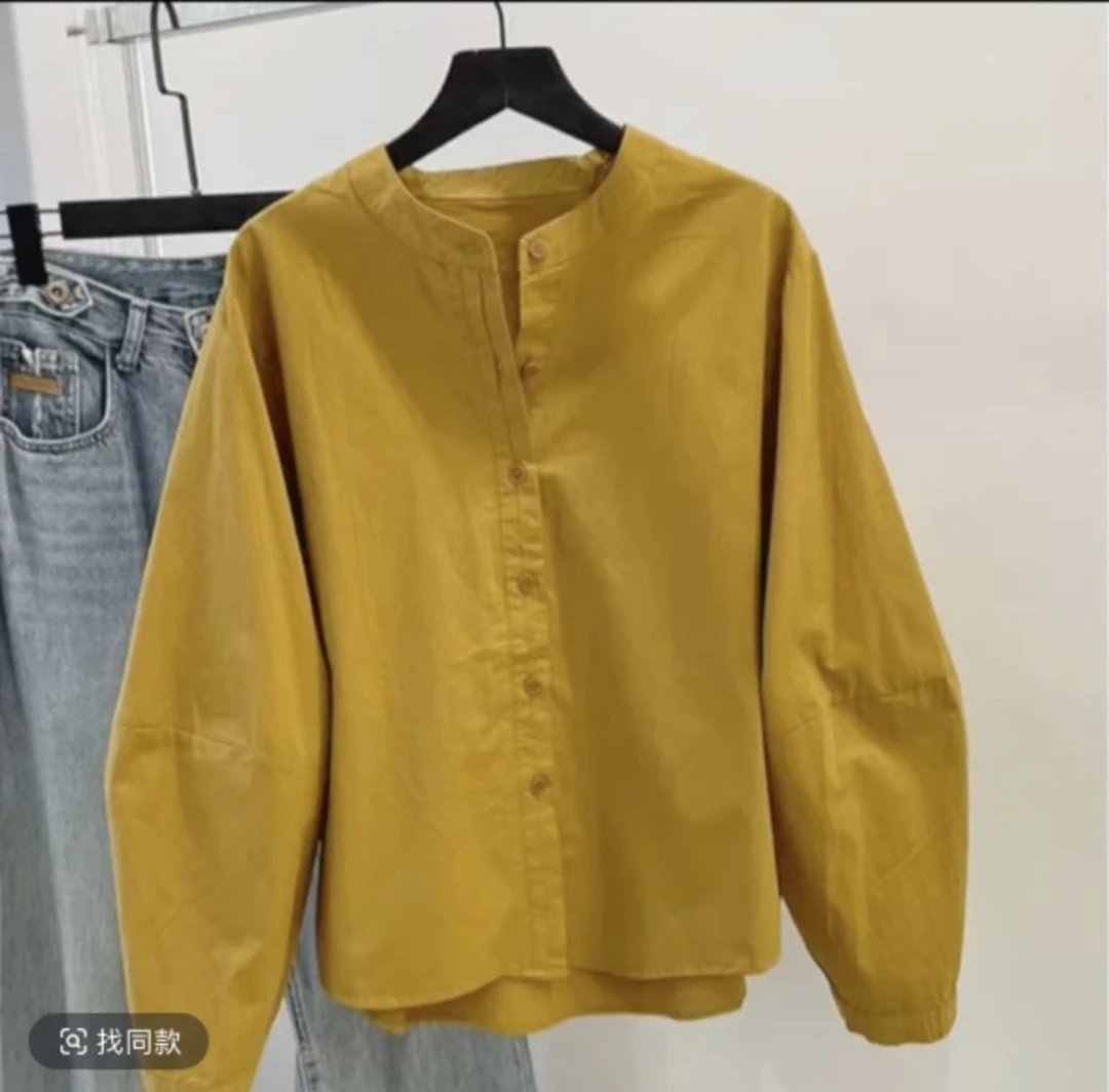 大码高级感圆领白衬衫女宽松2025新款休闲灯笼袖叠穿显瘦衬衣