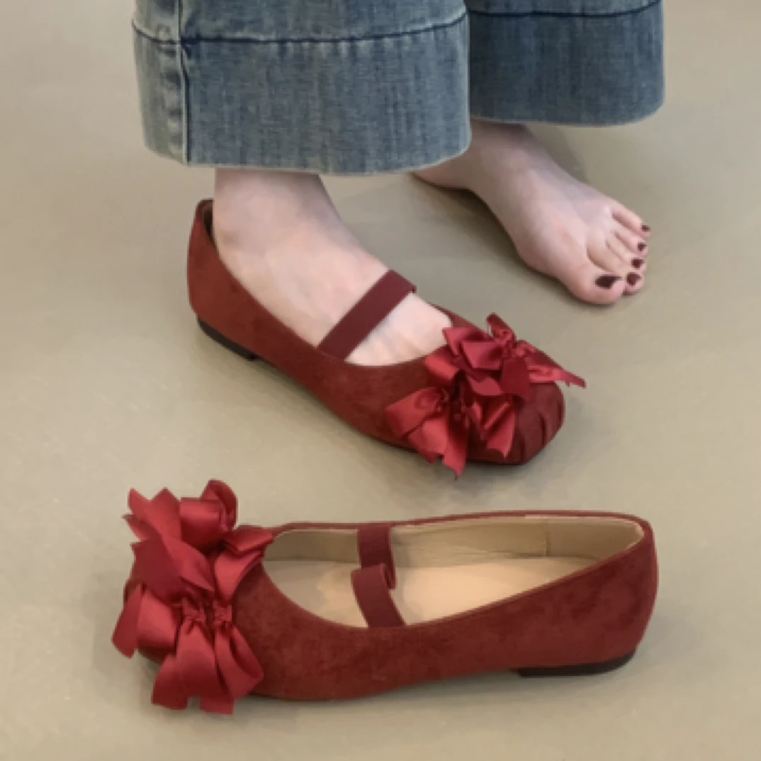 MLC-654-40法式绝美气质高级不累脚红色婚鞋绒面浅口玛丽珍鞋瓢鞋