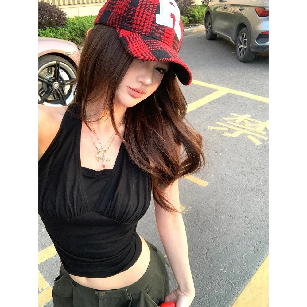 2025春夏新款炸街辣妹风时髦心机露背挂脖系带设计感显瘦百搭背心