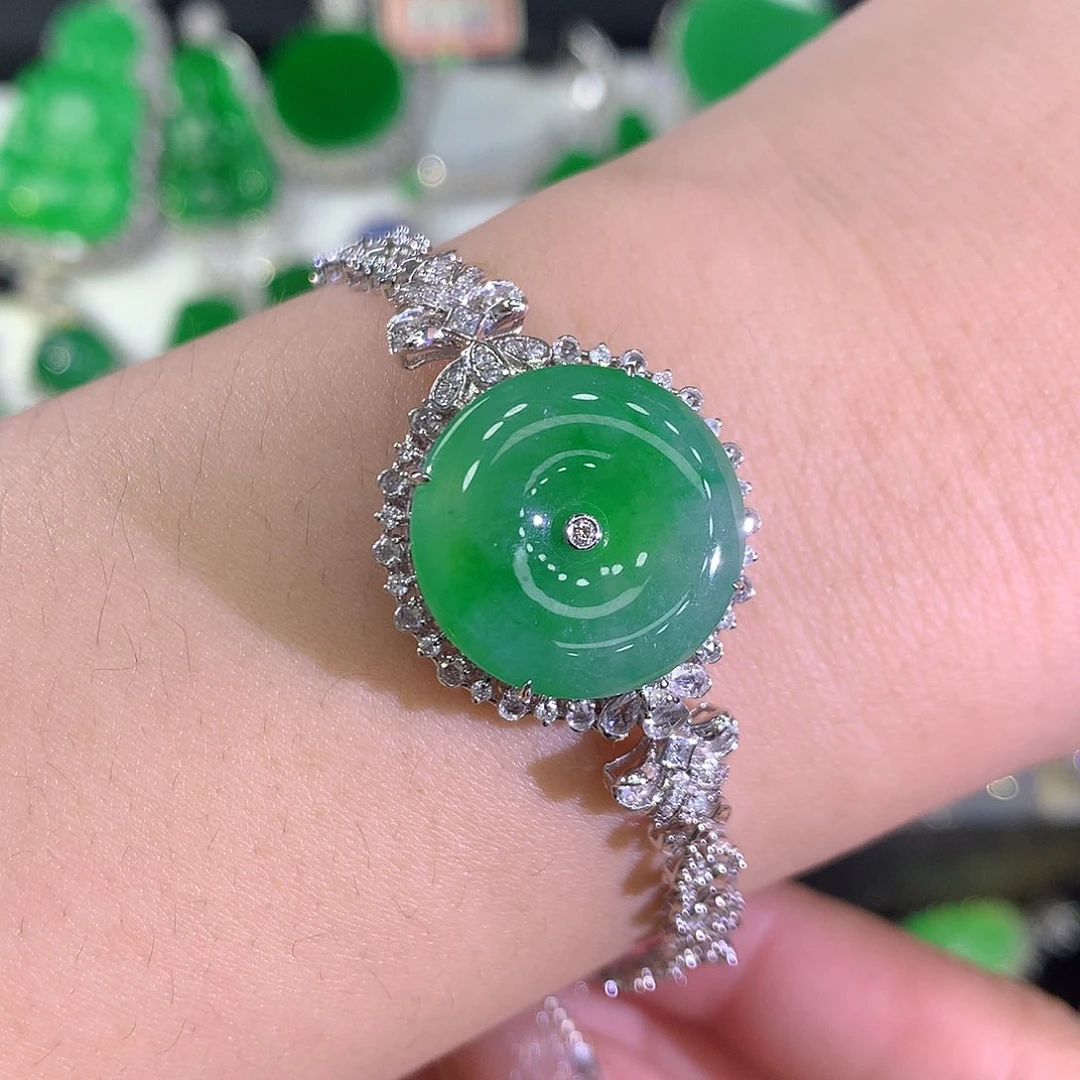 翡翠手链18K金镶嵌11111111111