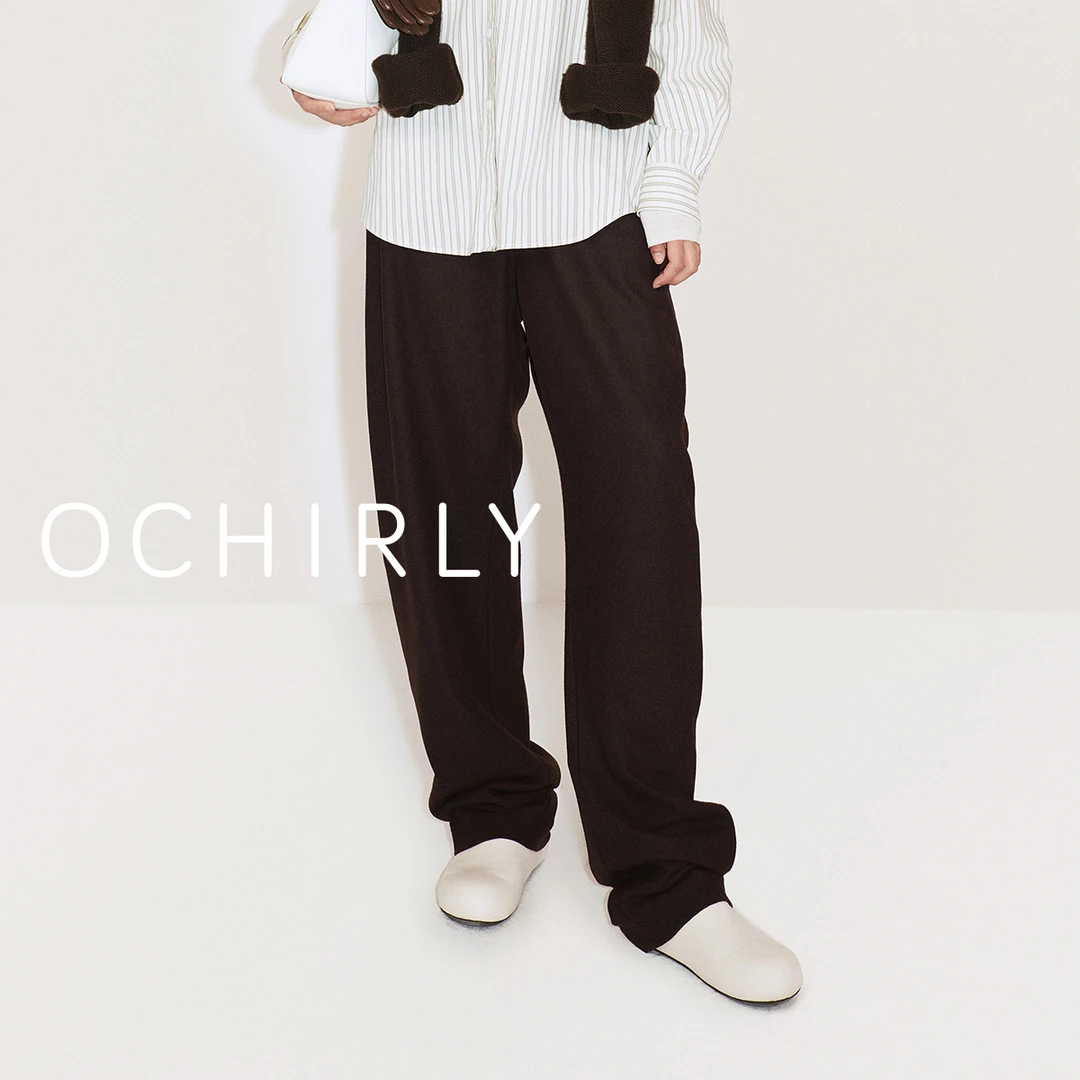 OCHIRLY欧时力 羊毛呢弯刀裤松紧绳裤子宽松慵懒显瘦秋冬新品