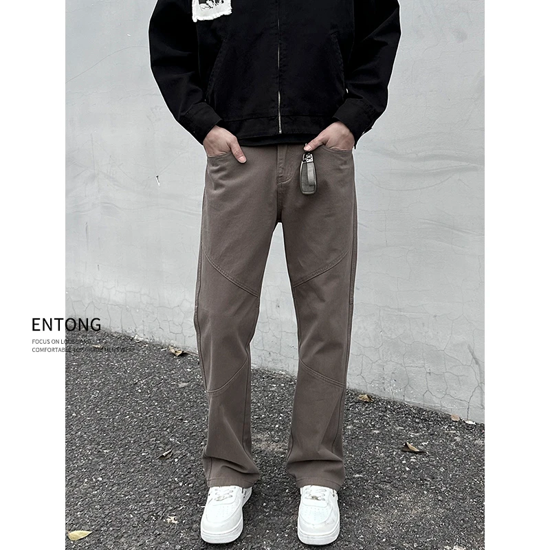 Entong美式复古立体剪裁牛仔裤男士美拉德宽松复古直筒百搭长裤潮