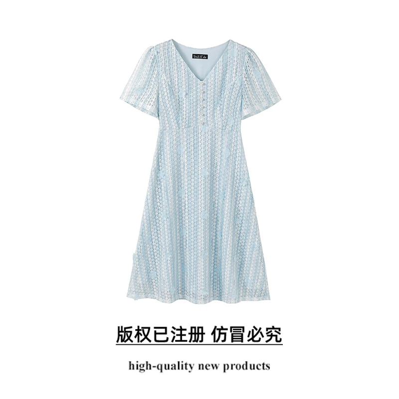 奢姿大码女装2025夏季新款时尚V领短袖连衣裙胖妹妹气质减龄裙子