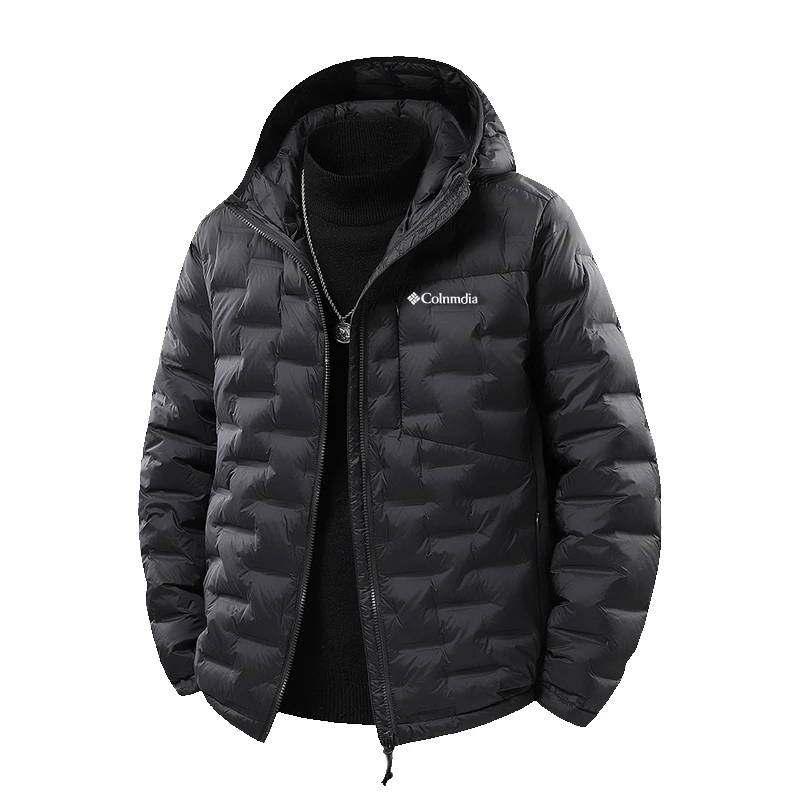 哥伦户外运动男款轻薄保暖羽绒服简约时尚防风防水白鸭绒连帽外套
