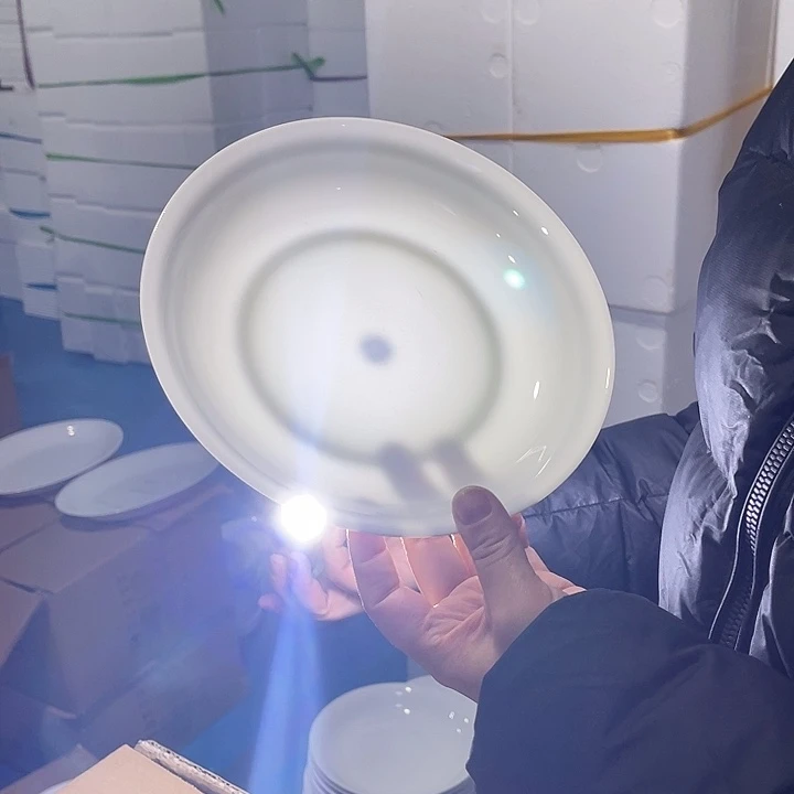 瓷片玉泥白色八英寸双眼皮深盘四个，包邮，带标
