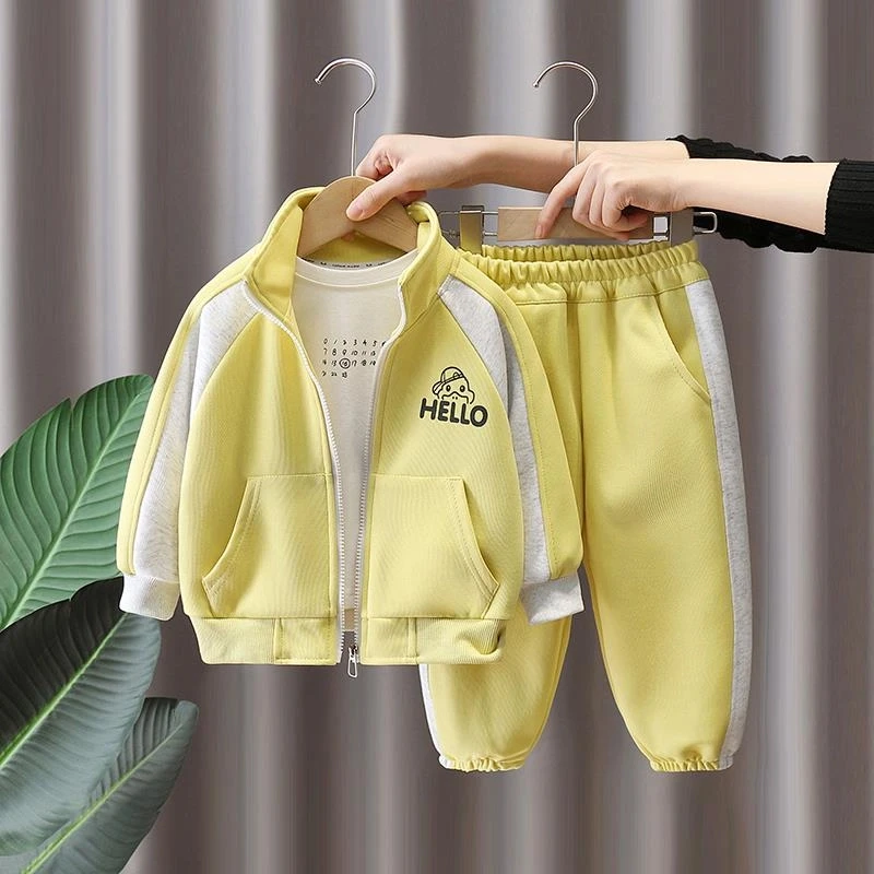 小黄鸭男童棒球服套装儿童春秋季帅气运动服春装新款休闲两件套春