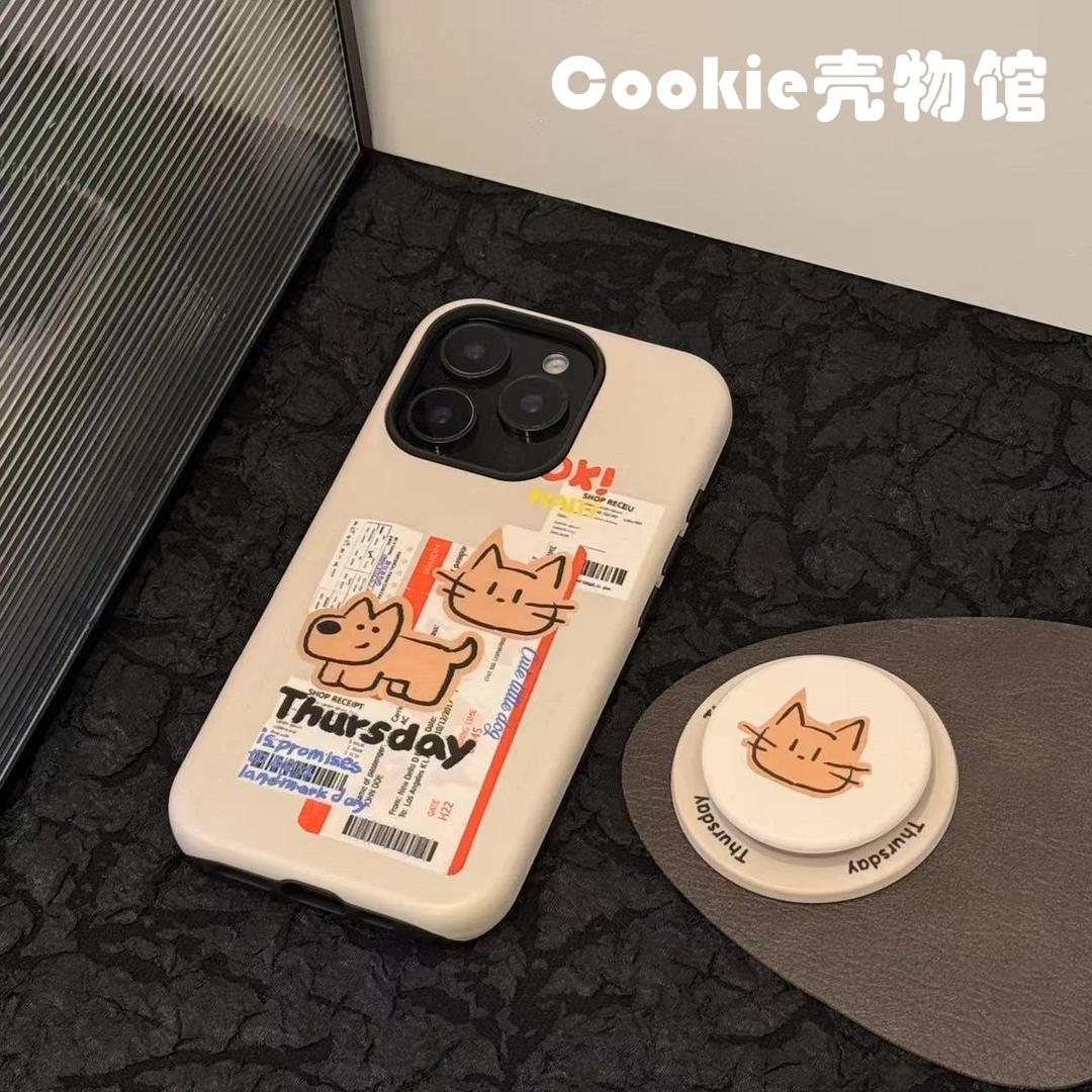 磁吸二合一适用苹果17pm/16机票插画猫咪小狗小众可爱ins手机壳