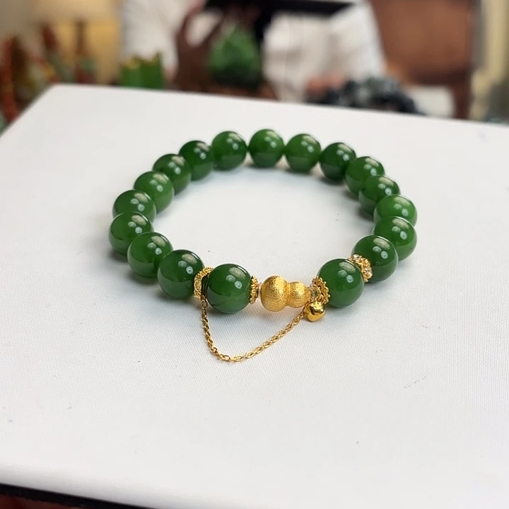 和田玉(碧玉)银S925镀金镶嵌手链