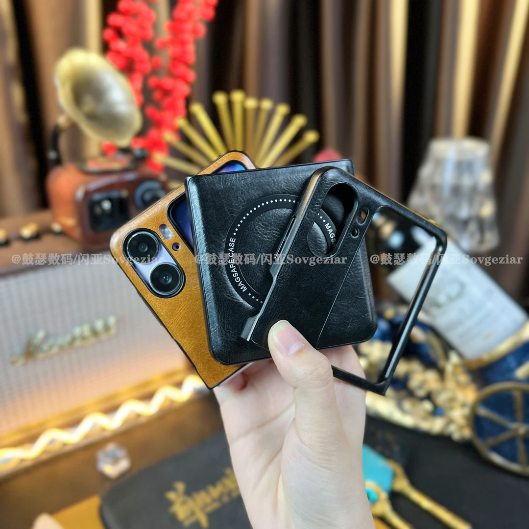 适用于OPPO Find N2 Flip手机壳疯马纹磁吸防摔商务高端磁吸保护