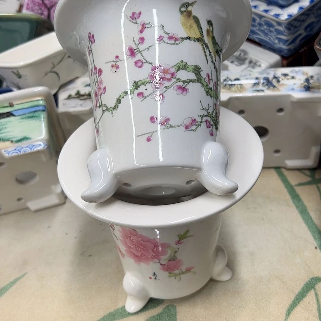 紫砂花盆143号瑕疵2个口不正缩釉处理介意勿拍