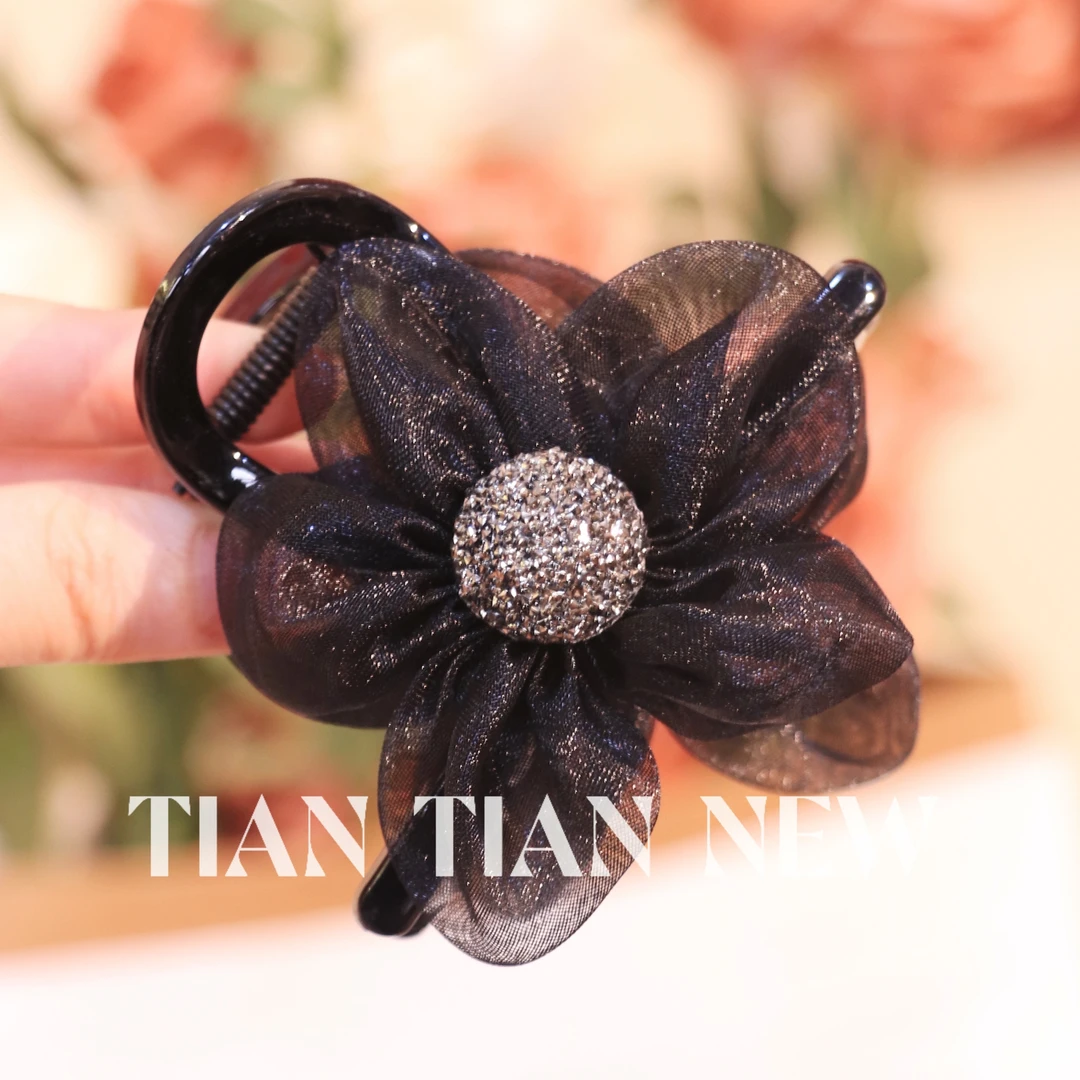 A053高级感花朵发夹女抓夹后脑勺发卡秋冬鲨鱼夹盘发夹子头饰