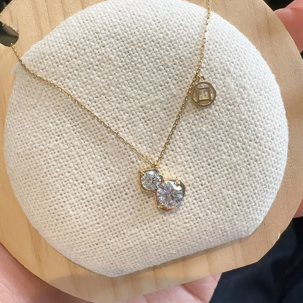 实验室培育钻石3-18K金葫芦 钱币项链 经典百搭