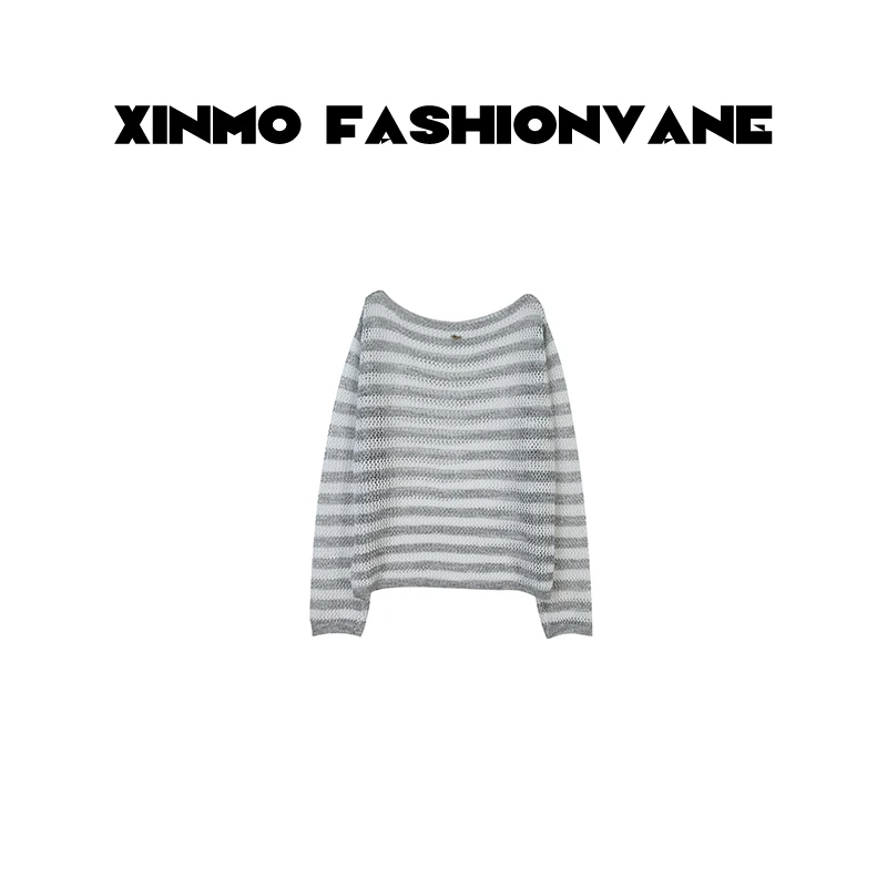 【闪闪专属】套头条纹长袖常规款薄款街头风毛针织衫C03110505