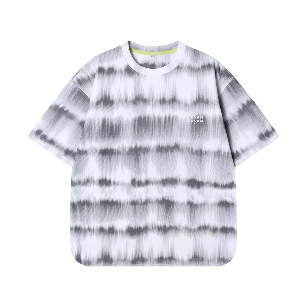 夏季高级感新款美式渐变扎染印花字母圆领短袖T恤气质百搭上衣