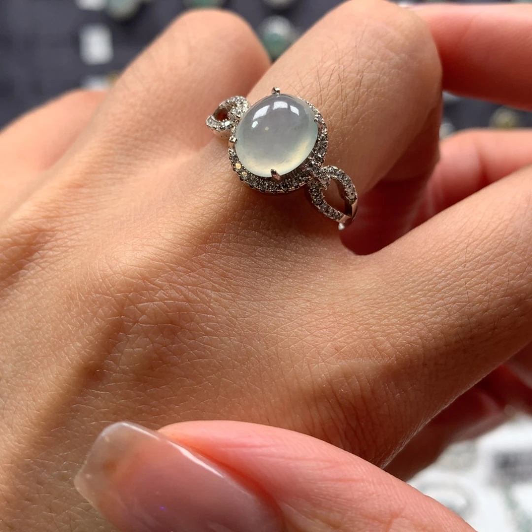 翡翠戒指银S925镶嵌戒指