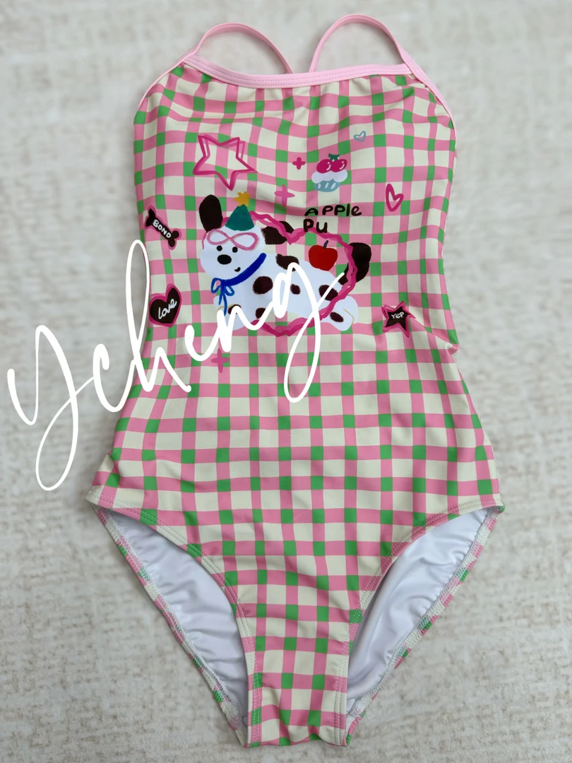 Ycheng-【绿点格子狗】新款中高叉性感露背显瘦三角连体竞速泳衣