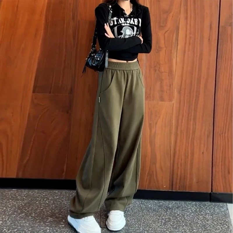 香蕉阔腿裤女2025秋冬新款加绒镰刀直筒小个子弯刀休闲运动卫裤子