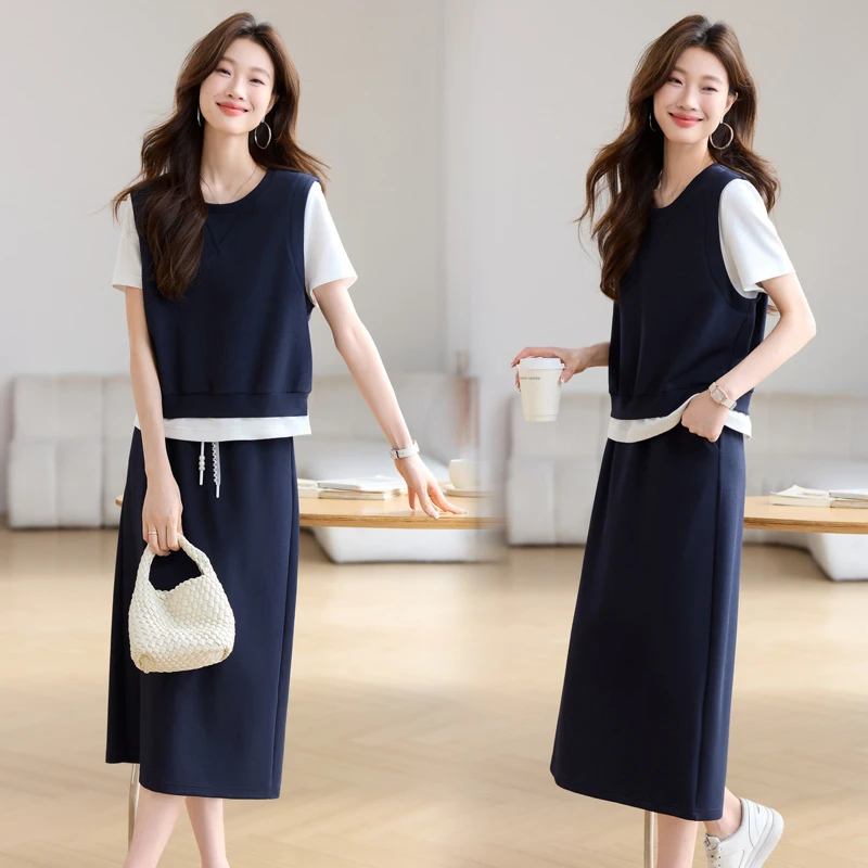 哥弟阿玛施正品休闲连衣裙女士2025夏季新款时尚高级感两件套