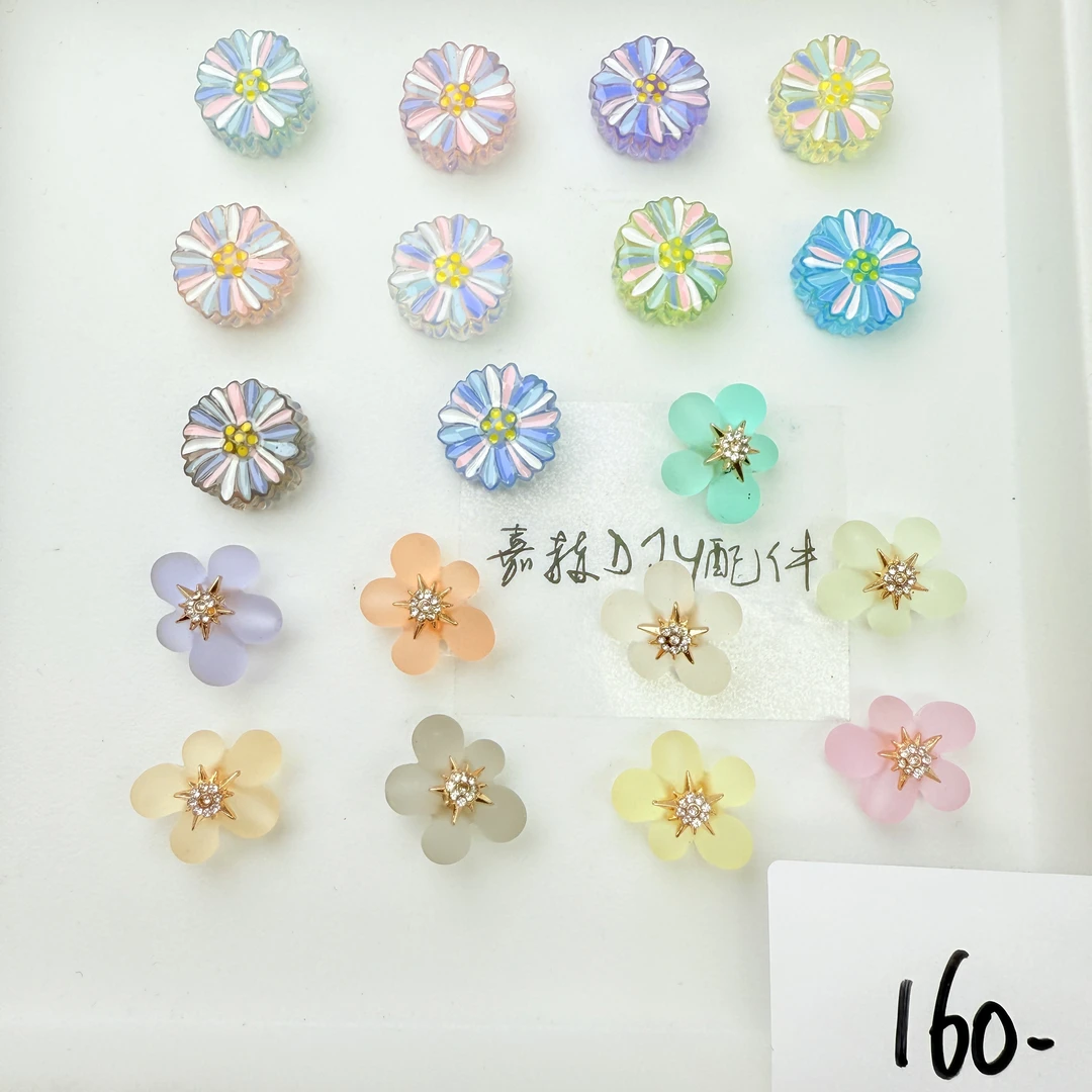 韩国胶定制款160 圆饼饼手绘合金钻五瓣花通孔 DIY手工配件