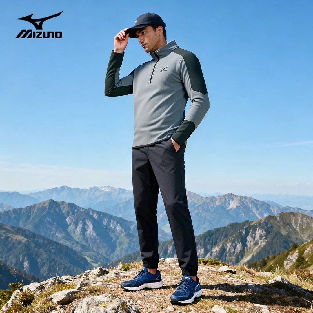 Mizuno/美津浓户外立领抓绒衣男秋冬加绒保暖亲肤刺绣半拉链抓绒