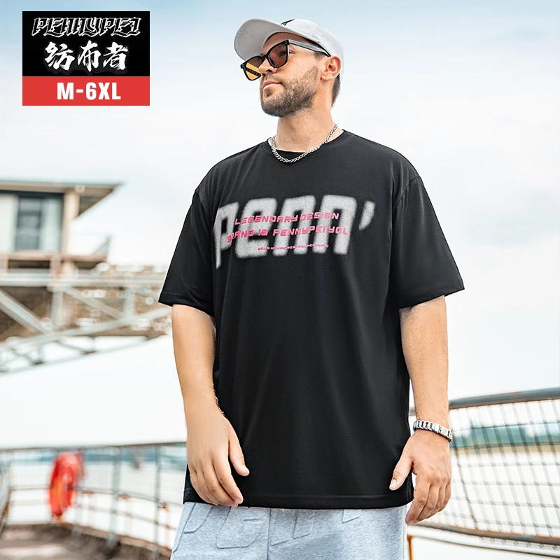 纺布者大码男装夏季新款美式复古圆领印花加肥加大短袖T恤男胖潮