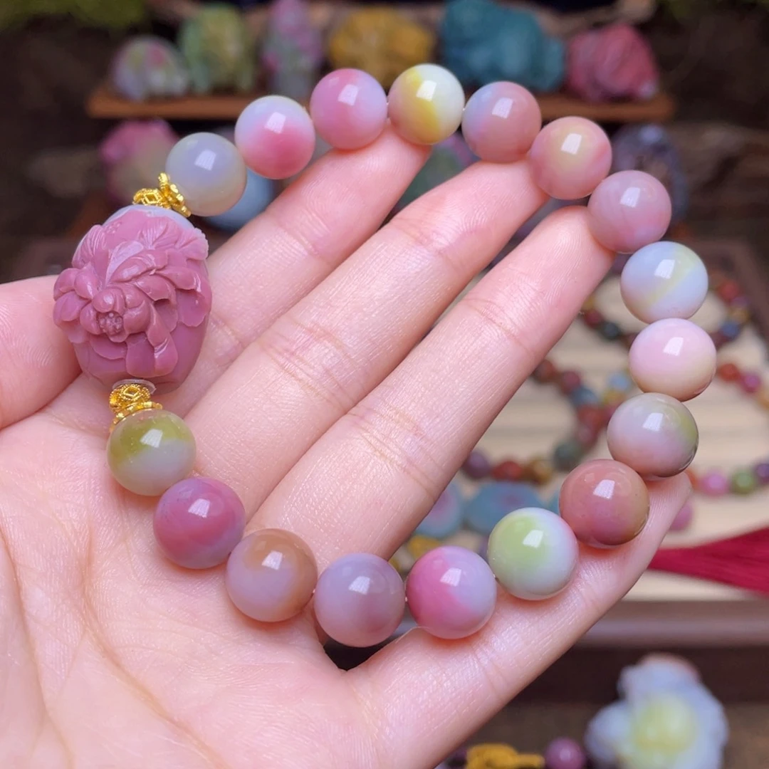 玛瑙/玉髓合金珠宝半成品盐源玛瑙牡丹花桶珠手串