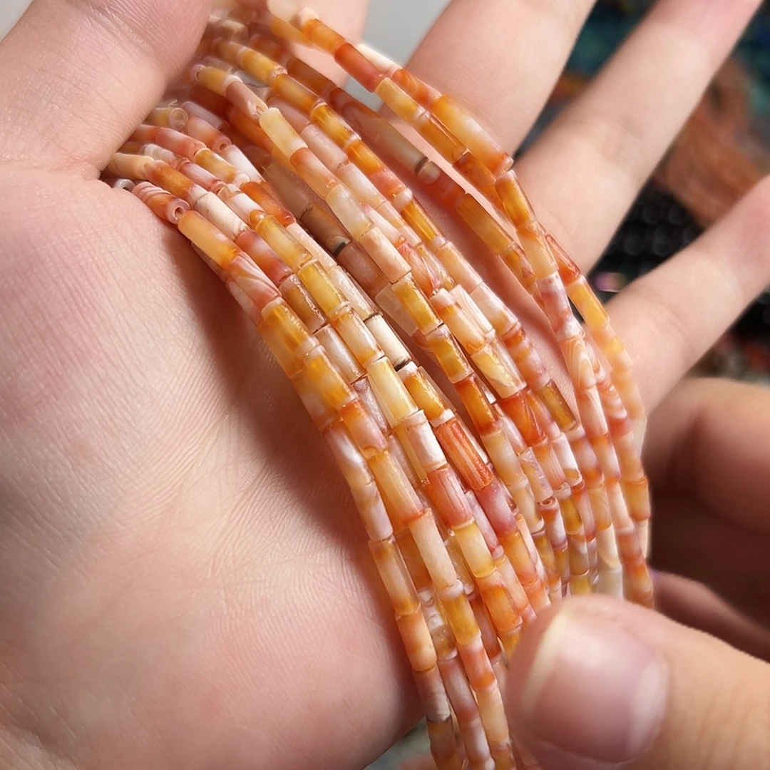 玛瑙/玉髓未镶嵌珠宝半成品s493 天然锦鲤色玛瑙竹节7m