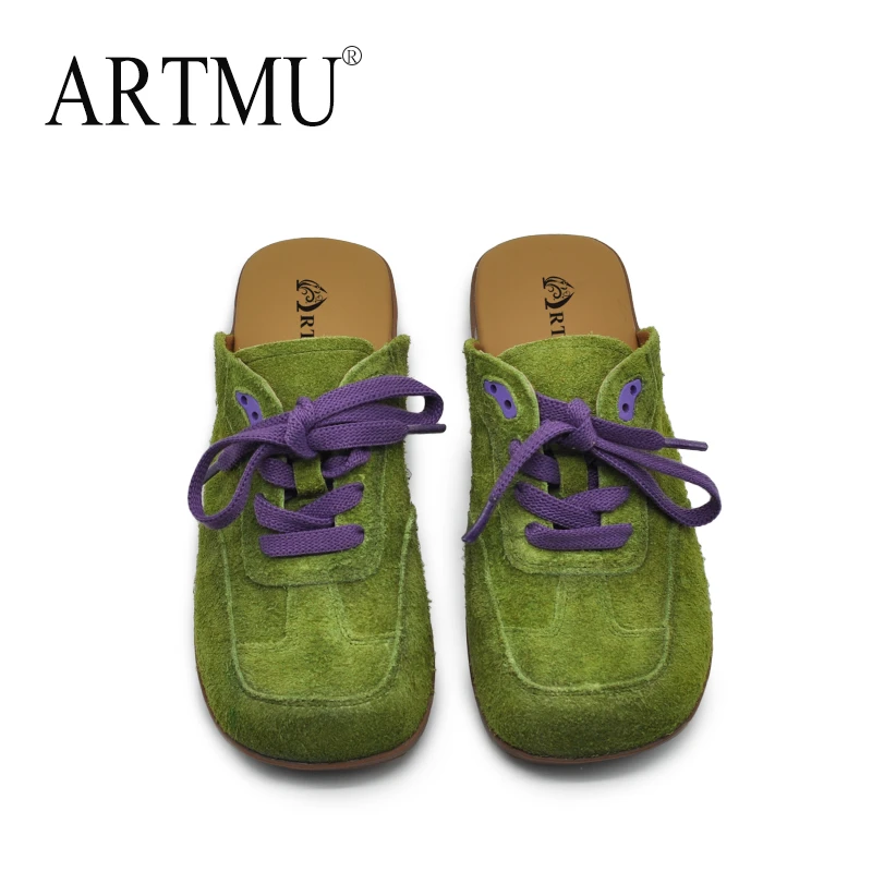 Artmu阿木德训鞋半拖真皮包头拖鞋女夏外穿系带超火平底皮拖981