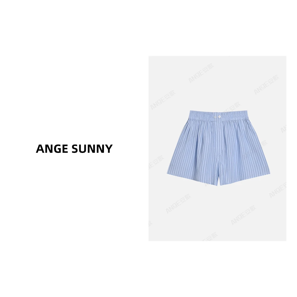 ANGE SUNNY【条纹套装  短裤】a*w女士睡衣式竖条纹休闲裤