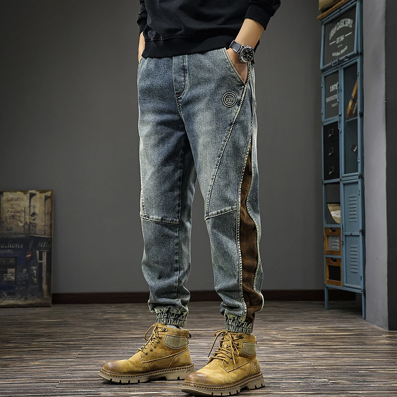 MR.MUDI/穆迪先生2025秋新款拼接撞色工装牛仔裤美式潮流百搭宽松