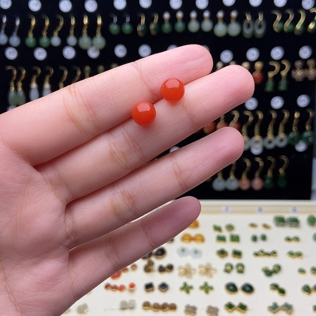 和田玉银S925镶嵌耳饰