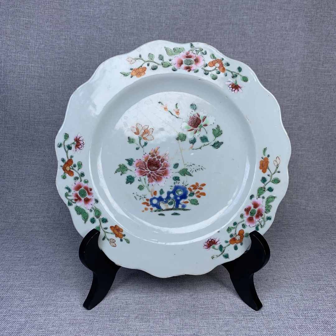 清代粉彩花卉盘古瓷器真品国营镇江市文物商店库出5128264