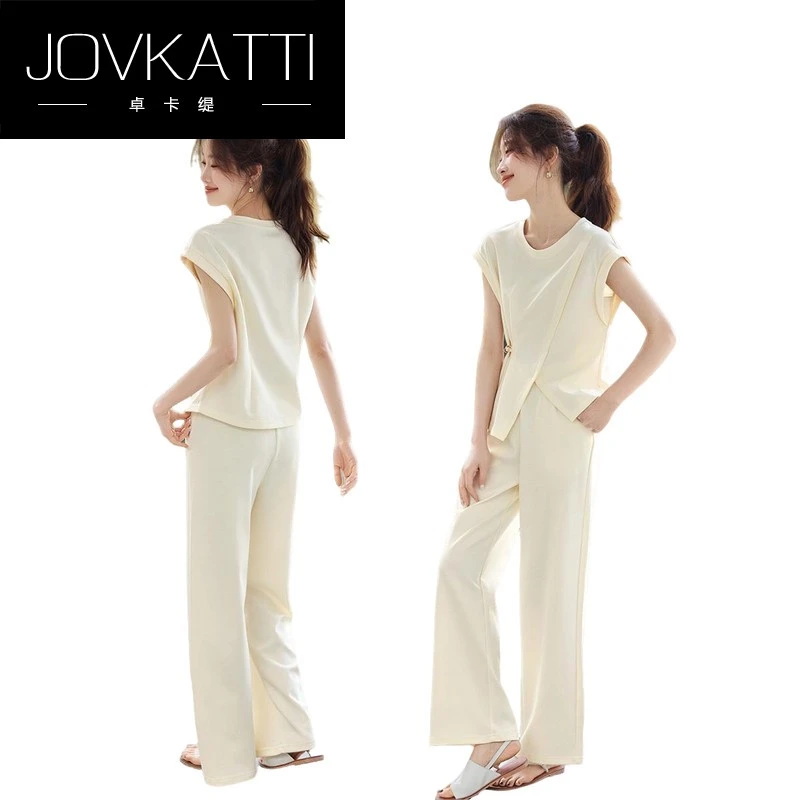 JOVKATTI减龄时尚短袖两件套2025夏季新款休闲百搭显瘦女时尚套装